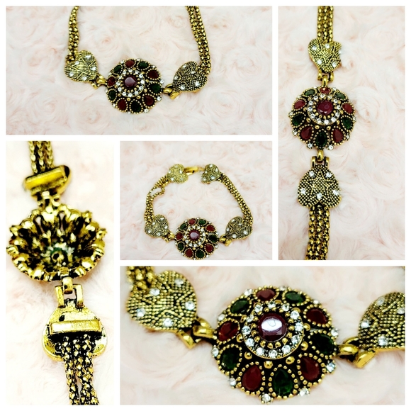 COPY - New Special Vintage Rustic golden bracelet Emerald and rubies - Picture 4 of 11
